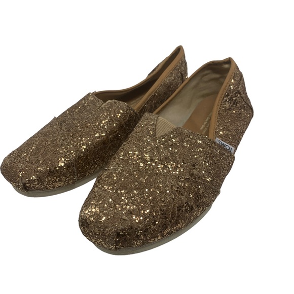 TOMS Copper Metallic Glitter Flats | Sparkle Slip-On Shoes | Size 6 - Picture 7 of 9